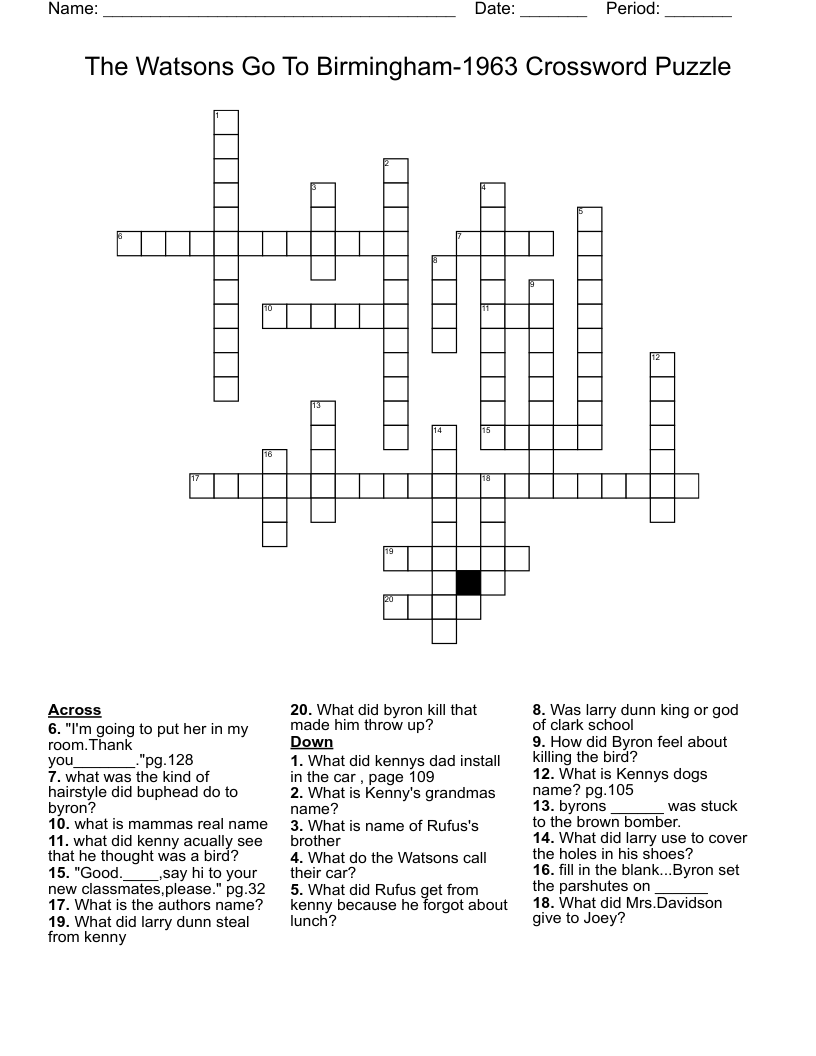 The Watsons Go To Birmingham 1963 Crossword Puzzle WordMint