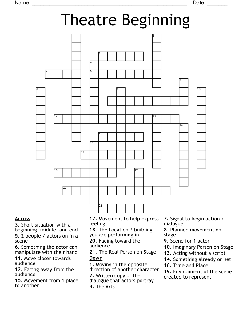 Theatre Beginning Crossword WordMint Theatre Beginning Crossword WordMint