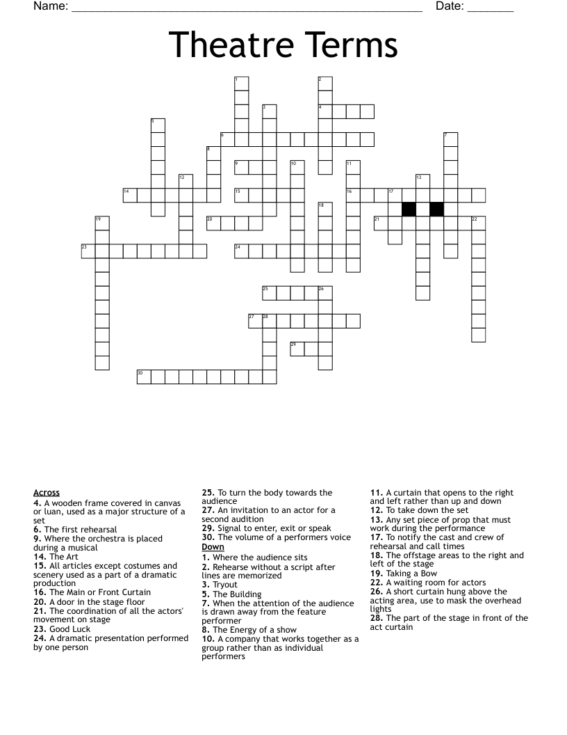 Theatre Terms Crossword WordMint