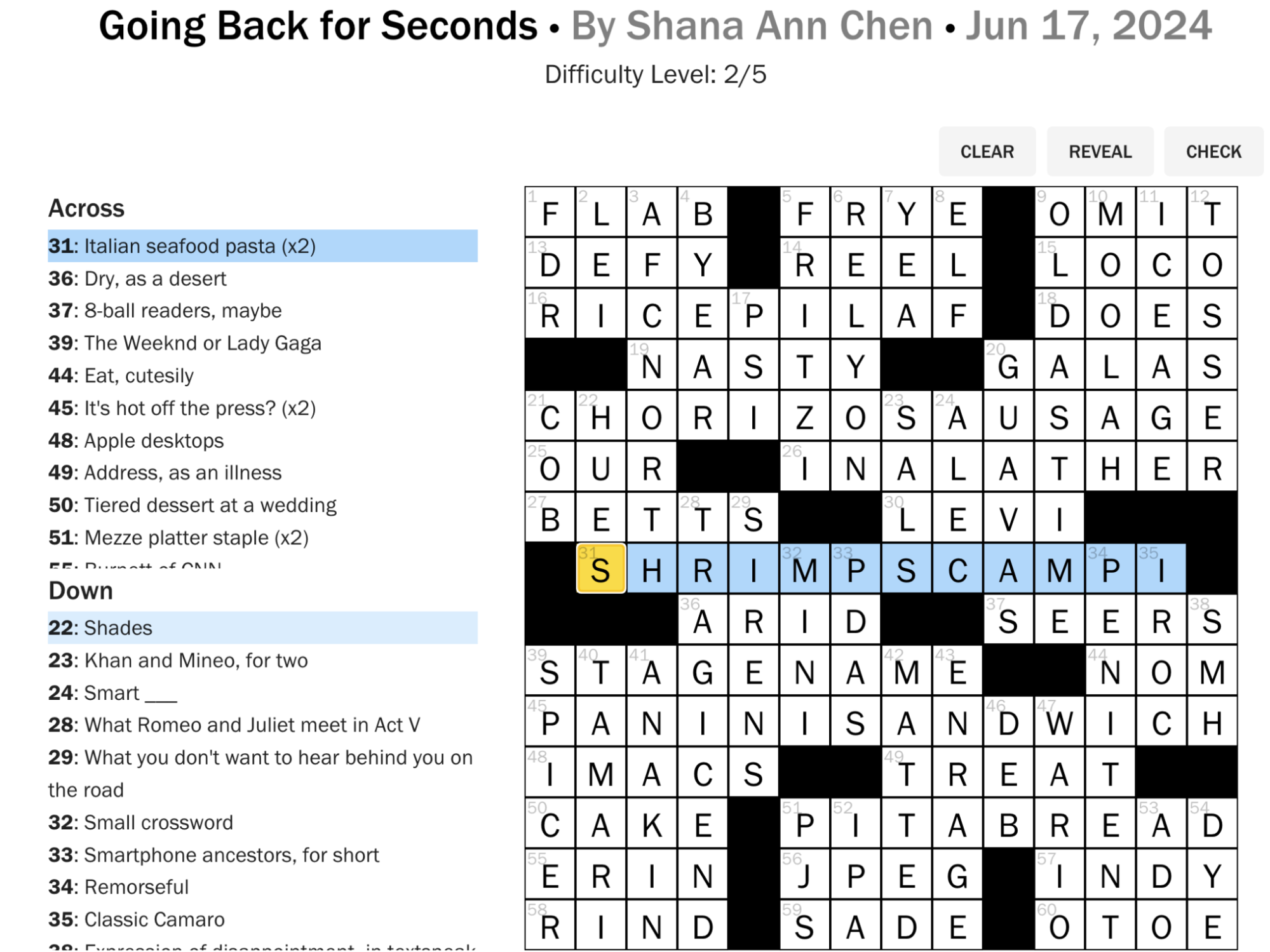 for example nyt crossword clue