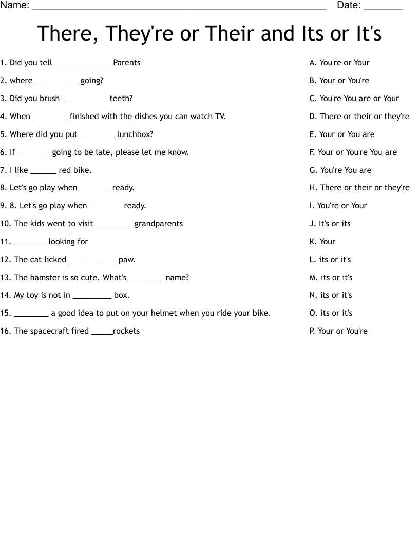their there they're worksheets
