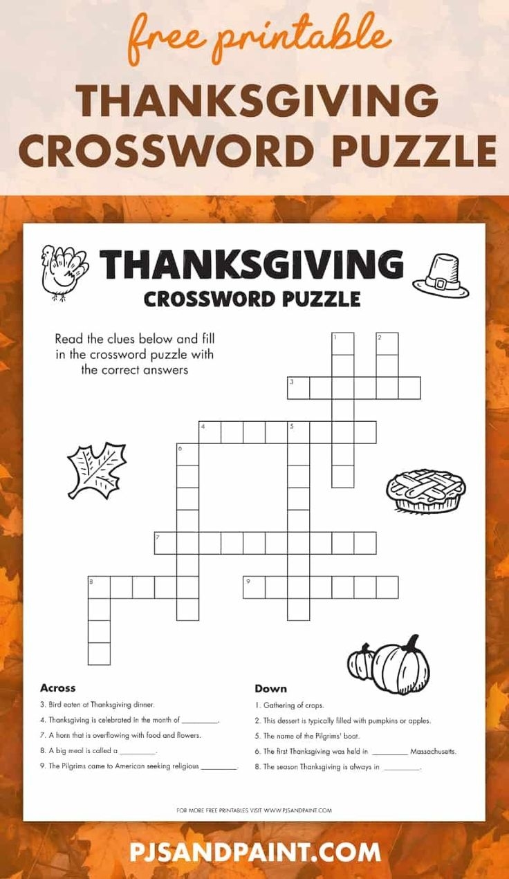 This Free Printable Thanksgiving Crossword Puzzle Is A Great Activity For Kids And Adults Alike To Work On During The Upcoming Holiday Season 