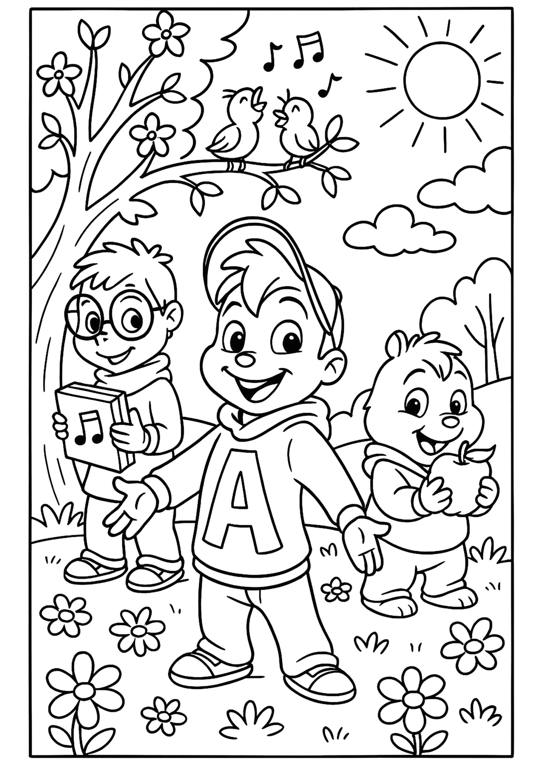 Three Brothers In A Sunny Garden Alvin And The Chipmunks Coloring Pages Three Brothers In A Sunny Garden Alvin And The Chipmunks Coloring Pages