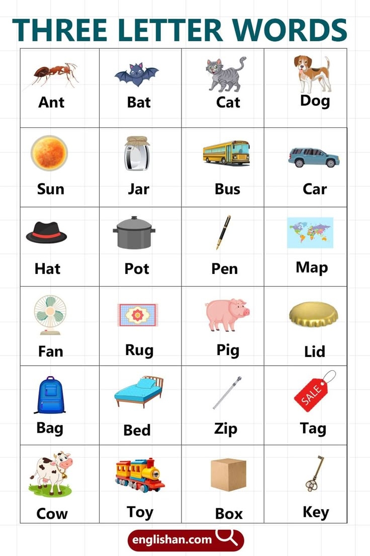 Three Letter Words For Kids In English
