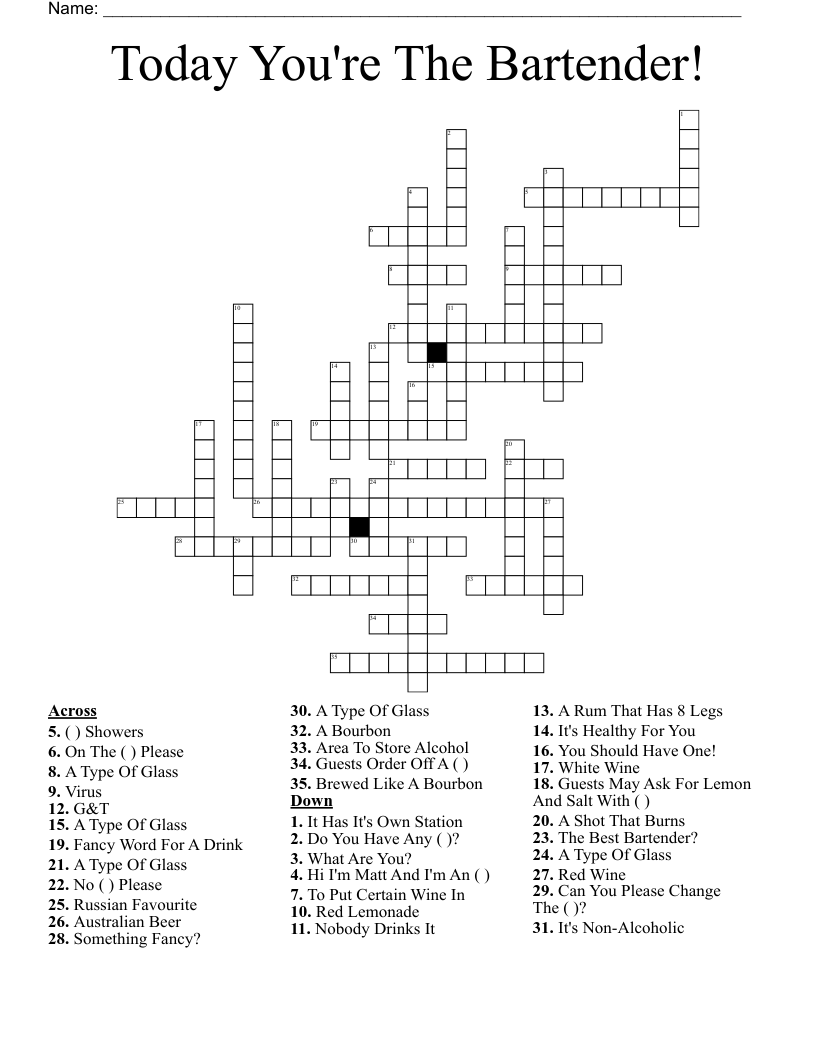 Today You re The Bartender Crossword WordMint