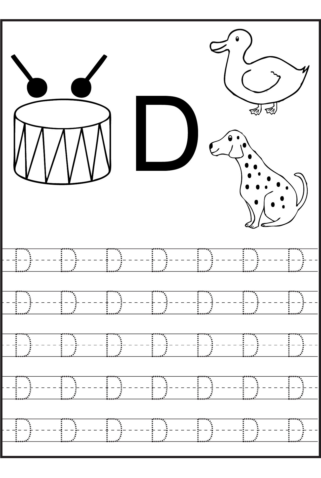 printable letter d tracing worksheet