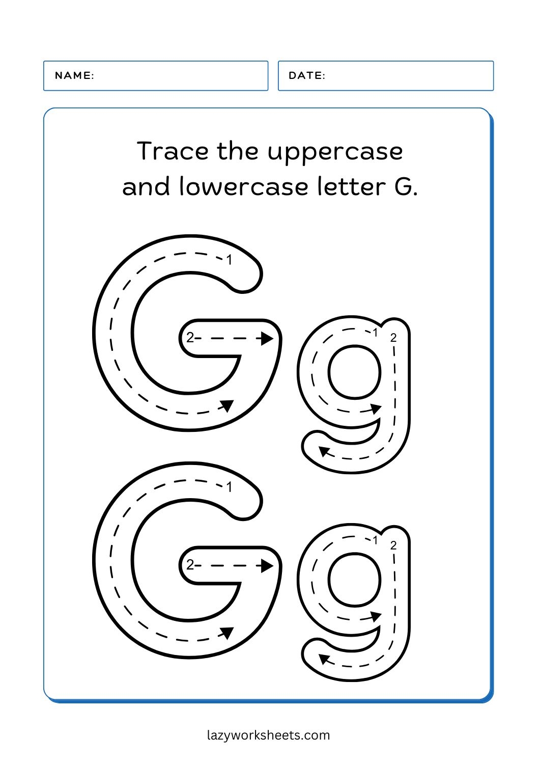 Trace The Letter G Alphabet Tracing Lazy Worksheets