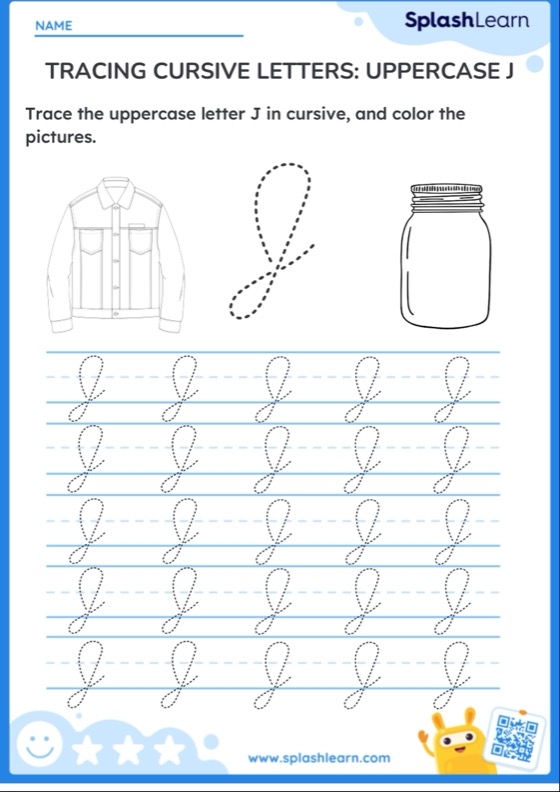 Tracing Cursive Letters Uppercase J Printable ELA Worksheet Tracing Cursive Letters Uppercase J Printable ELA Worksheet