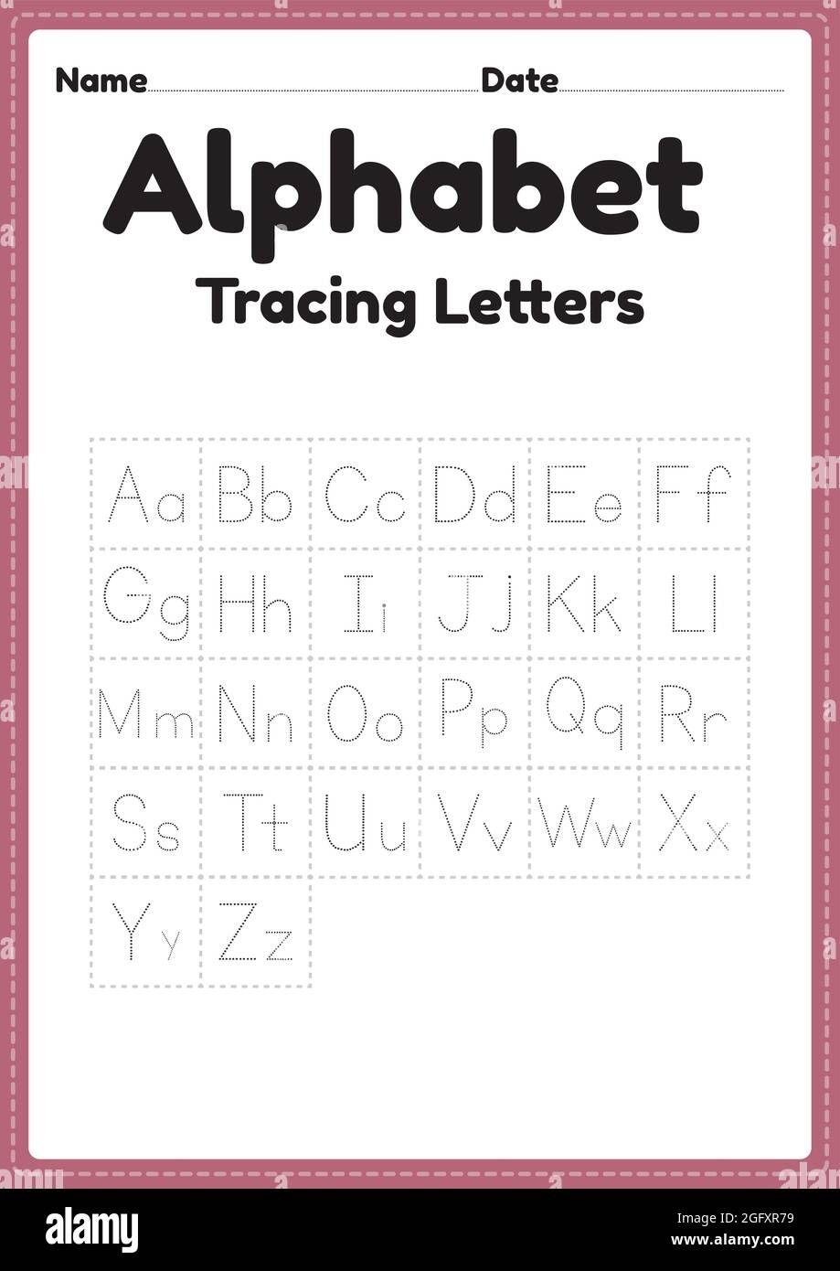 Tracing Letters Alphabet Worksheet For Kindergarten And Preschool Kids For Handwriting Practice And Educational Activities In A Printable Page Stock Vector Image Art Alamy