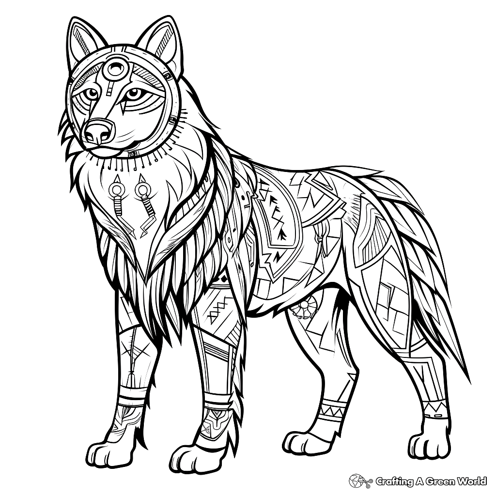 Tribal Inspired Design Wolf Coloring Pages Free Printable 