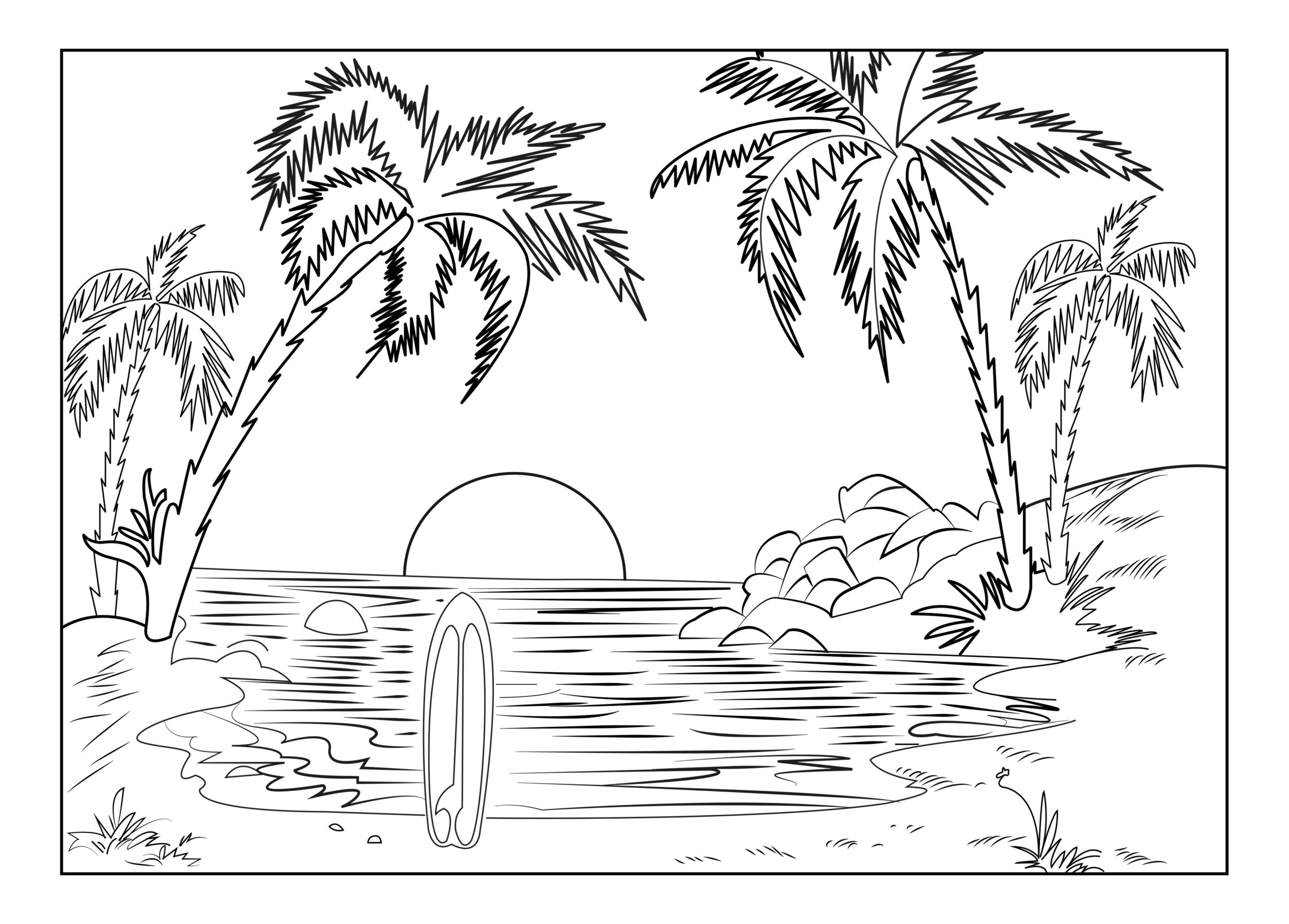 Tropical Paradise Island Landscape Coloring Pages Tropical Paradise Island Landscape Coloring Pages