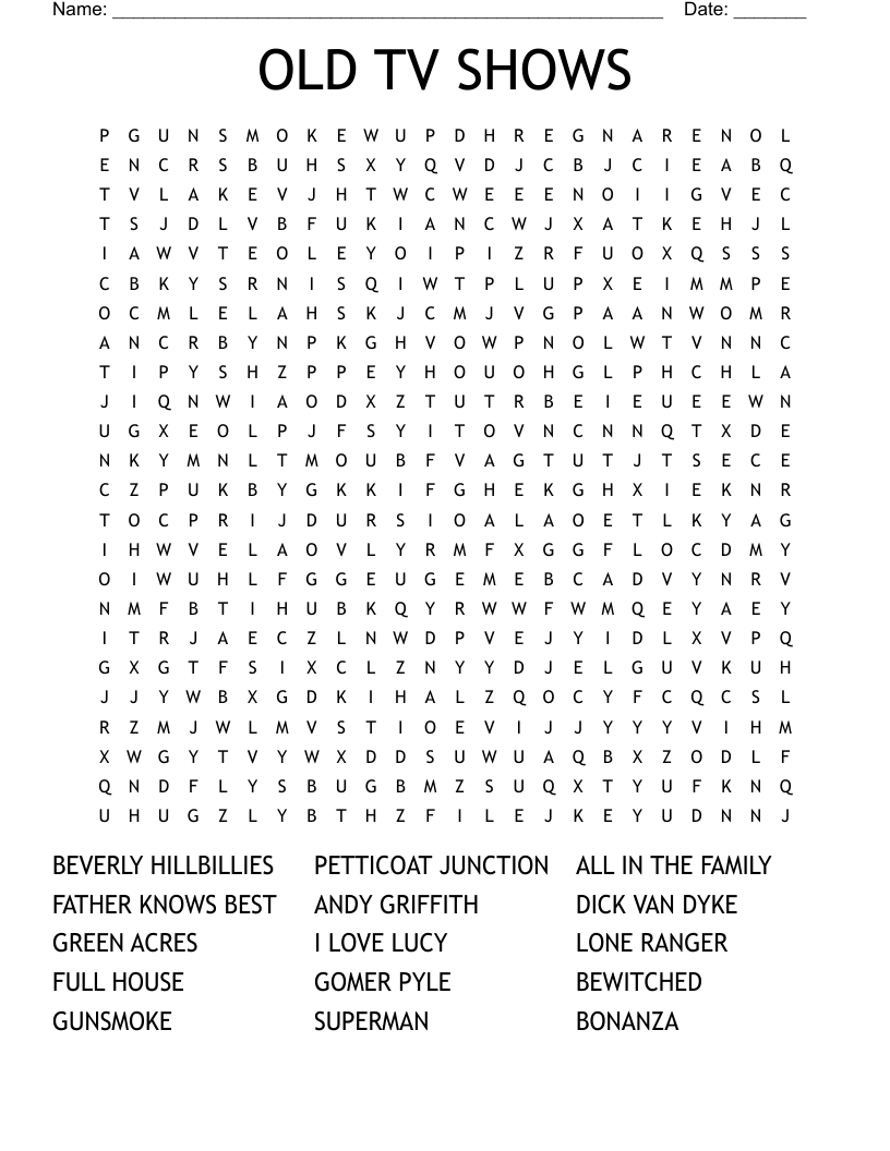 TV Shows Programs Crosswords Word Searches Bingo Cards WordMint