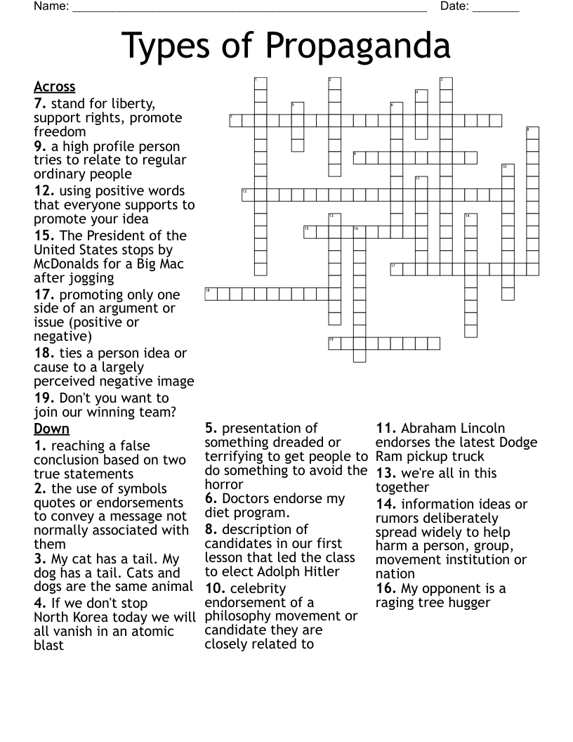 Types Of Propaganda Crossword WordMint