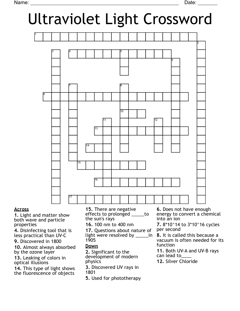 Ultraviolet Light Crossword WordMint