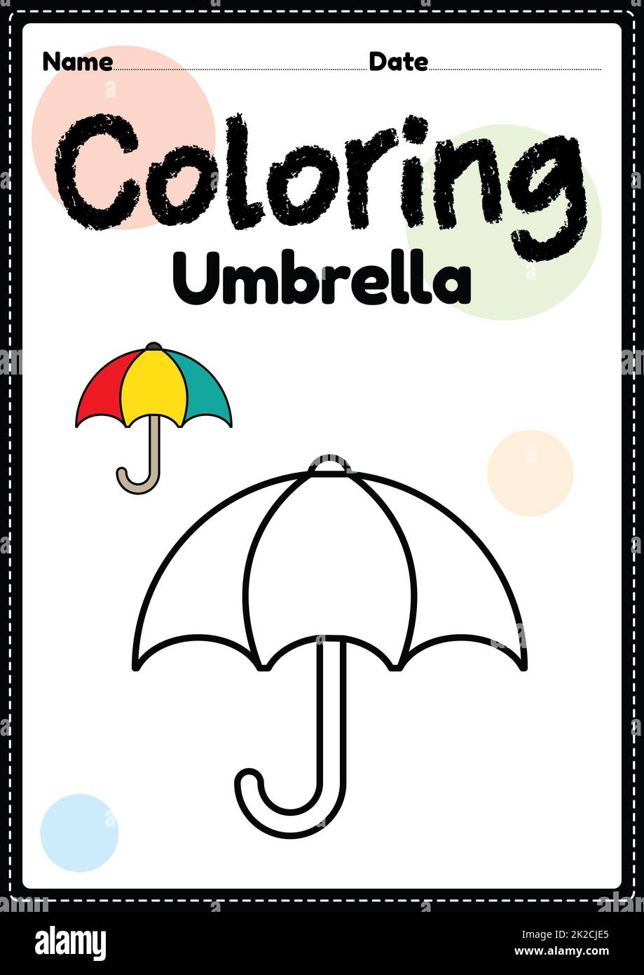 Umbrella Coloring Page Picture Worksheet For Preschool Kindergarten Montessori Kids To Practice Coloring Activities To Develop Creativity Focus And Motor Skills Stock Photo Alamy