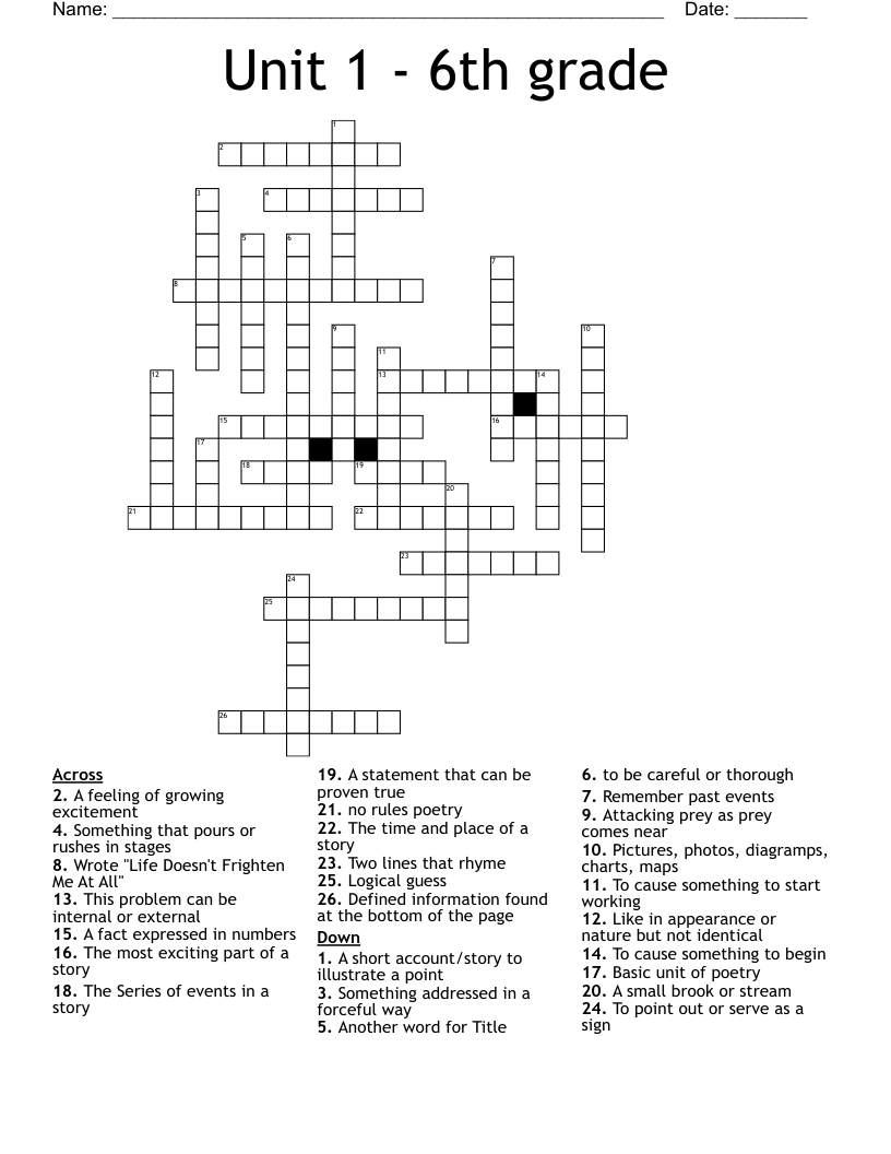 Unit 1 6th Grade Crossword WordMint