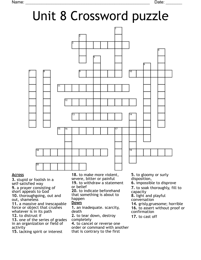 Unit 8 Crossword Puzzle WordMint Unit 8 Crossword Puzzle WordMint