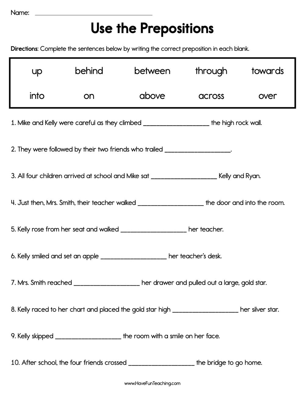 preposition in and on worksheet