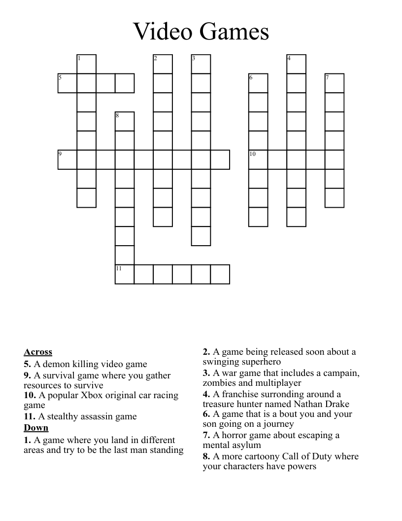 Video Games Crossword WordMint