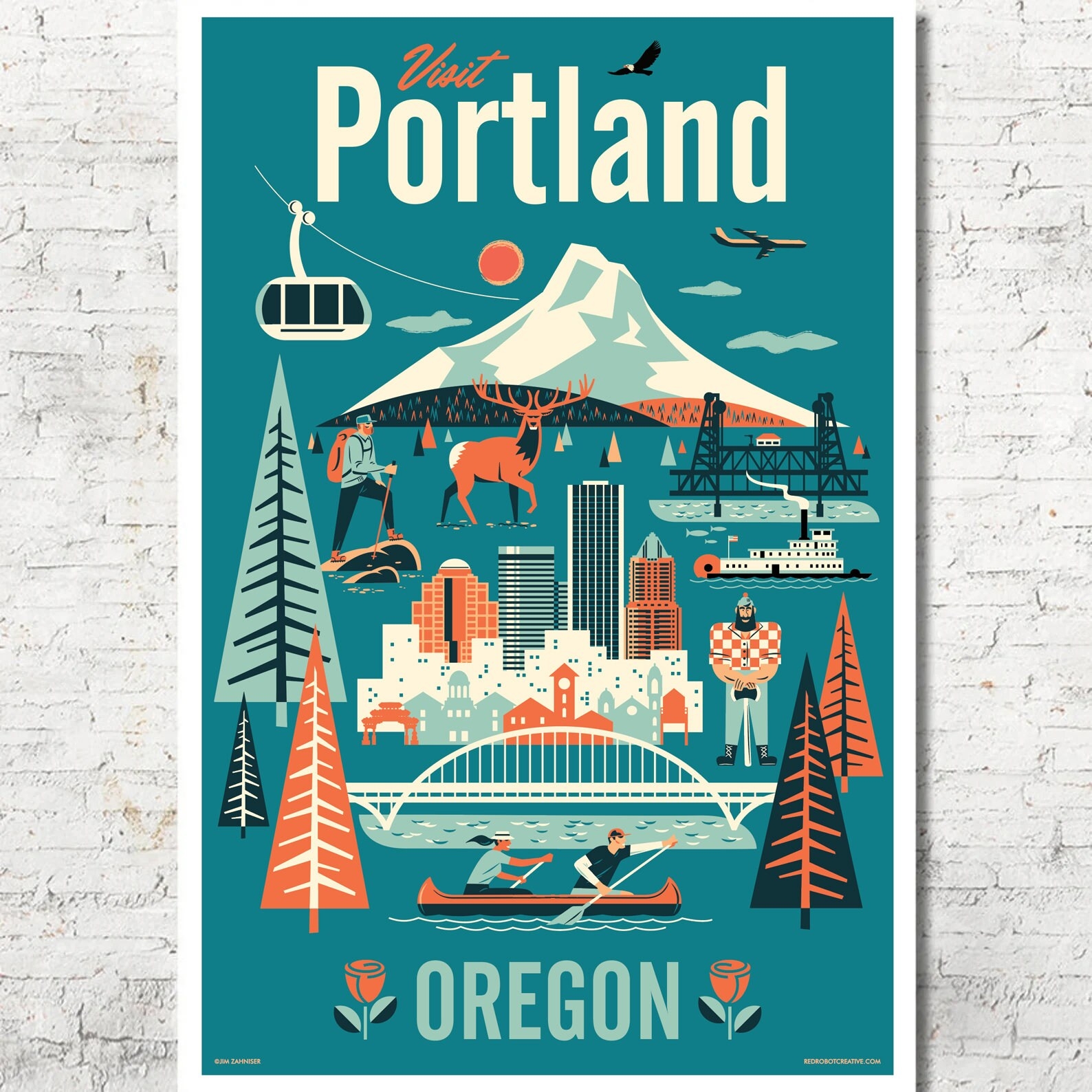 Vintage Portland Oregon Travel Poster Pacific Northwest Art Print Etsy