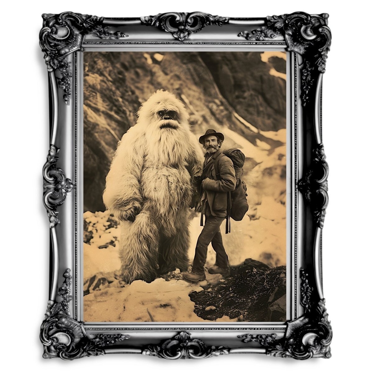 Vintage Yeti Encounter Wall Art Print Mythical Cryptid In Snowy Mountain Lands EBay