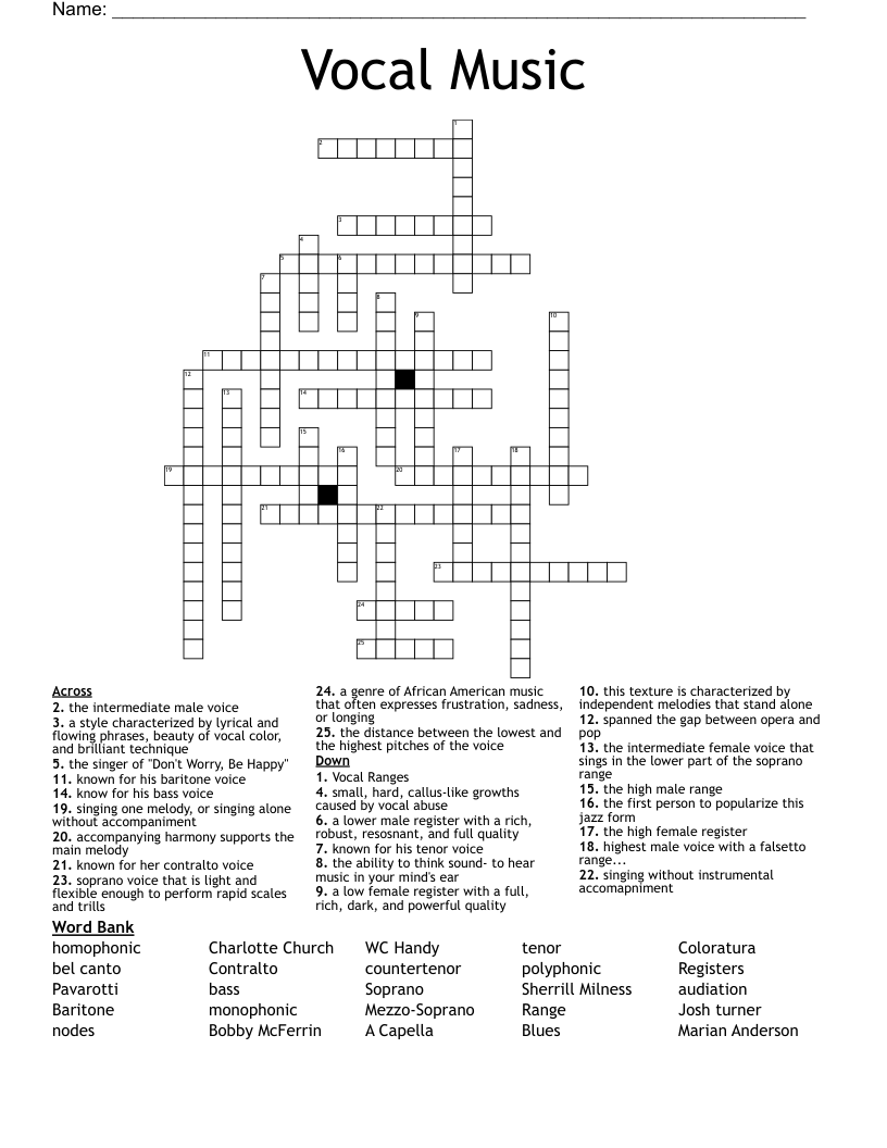 Vocal Music Crossword WordMint