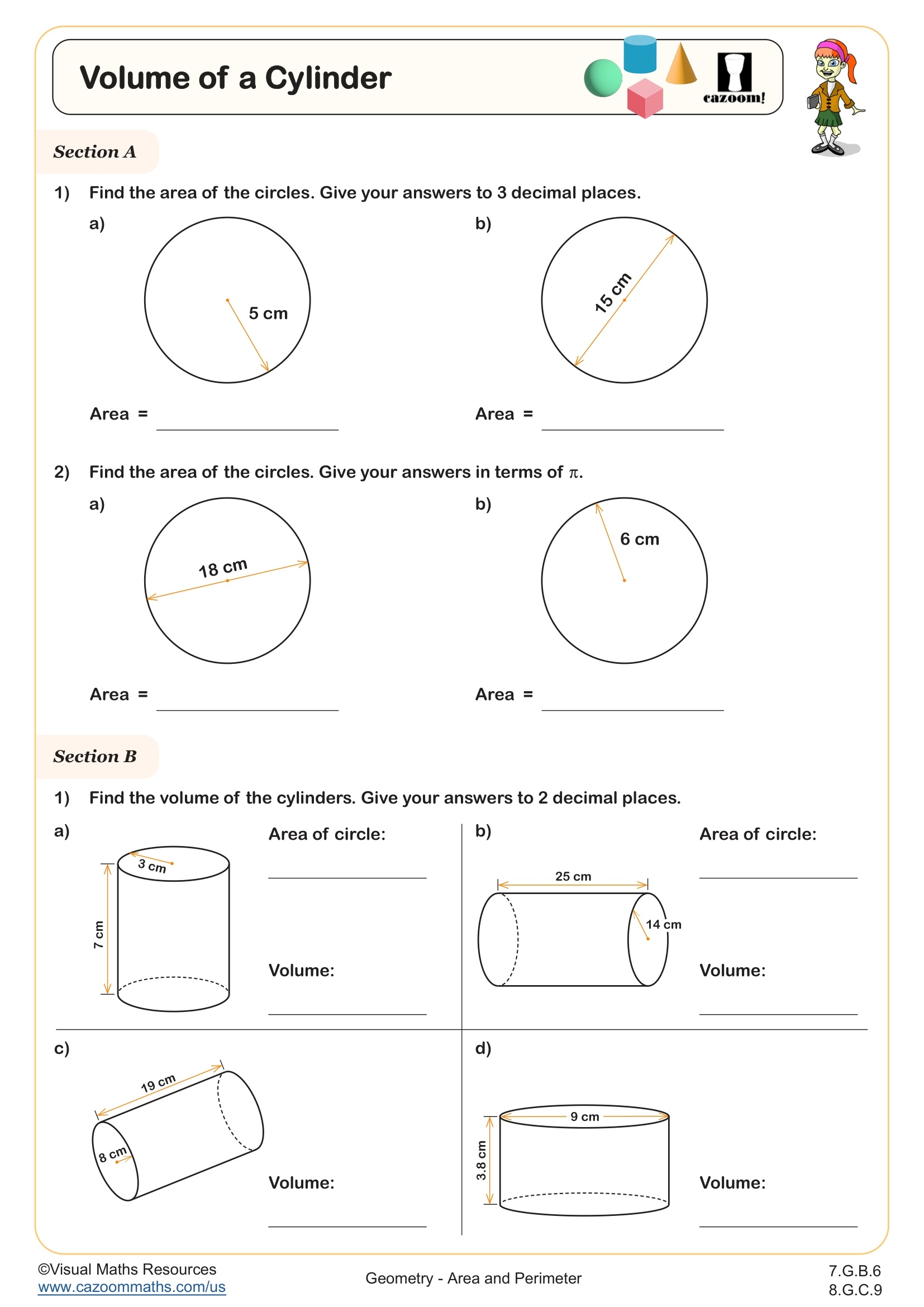 Volume Of A Cylinder Worksheet Fun And Engaging 7th Grade And 8th Grade Geometry Worksheet