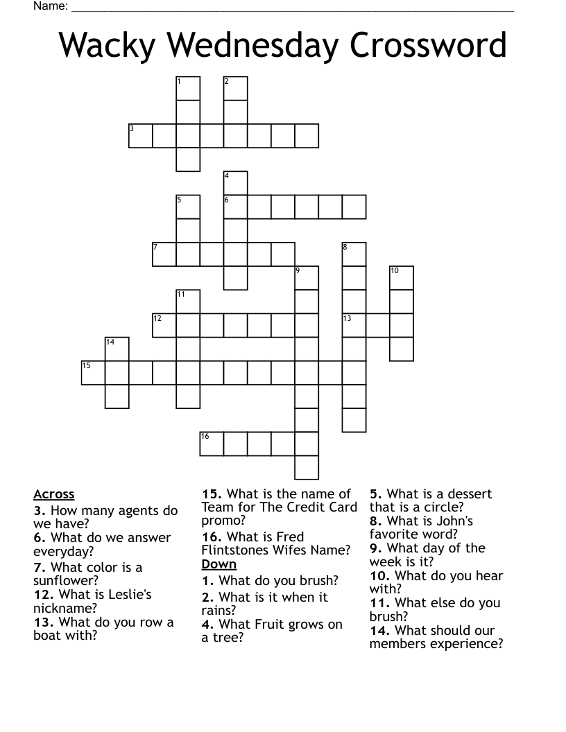 Wacky Wednesday Crossword WordMint