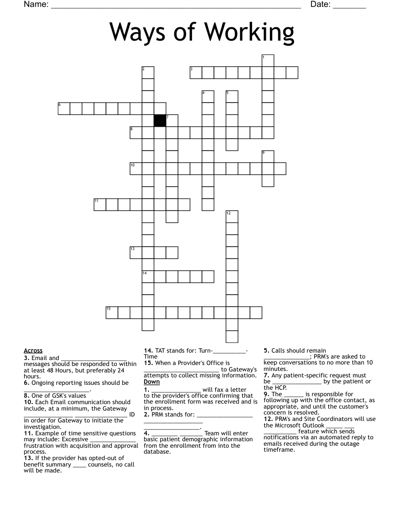 Ways Of Working Crossword WordMint