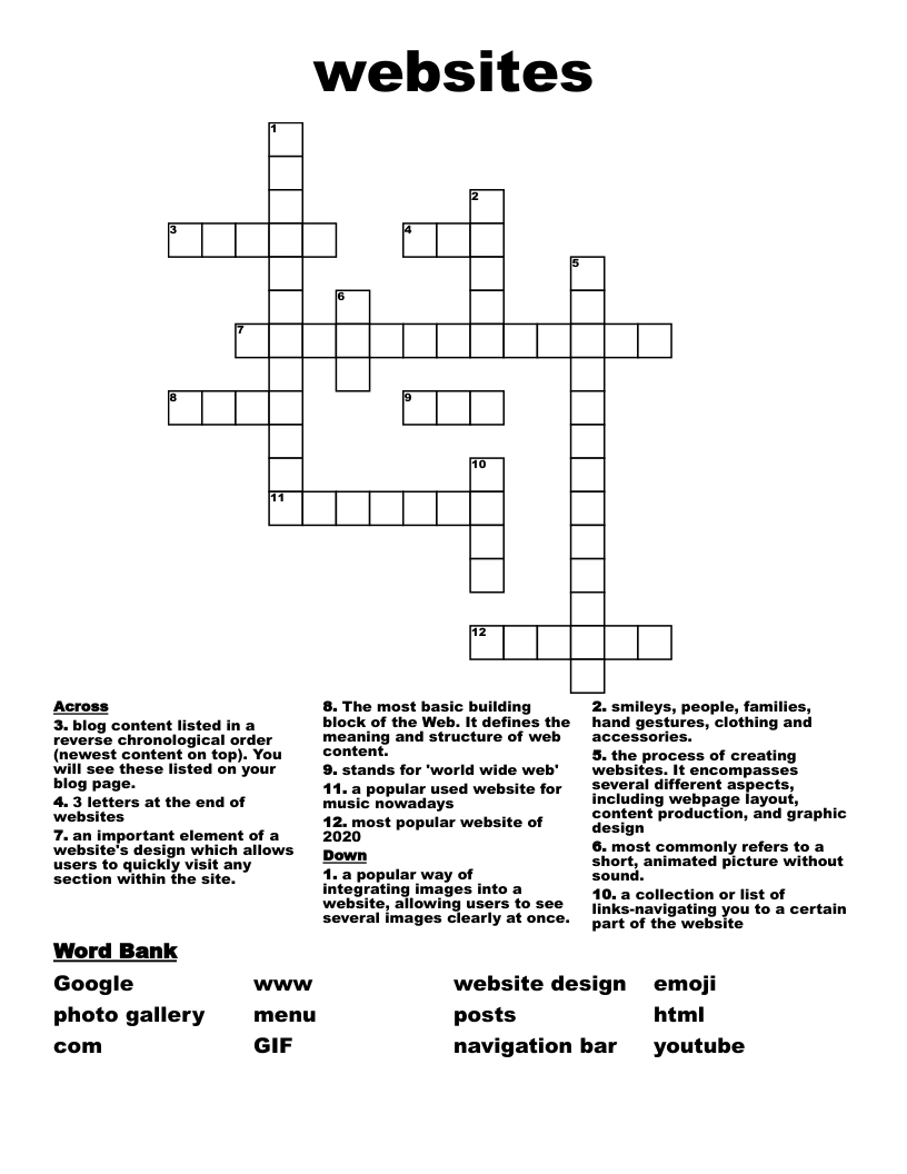 Websites Crossword WordMint Websites Crossword WordMint