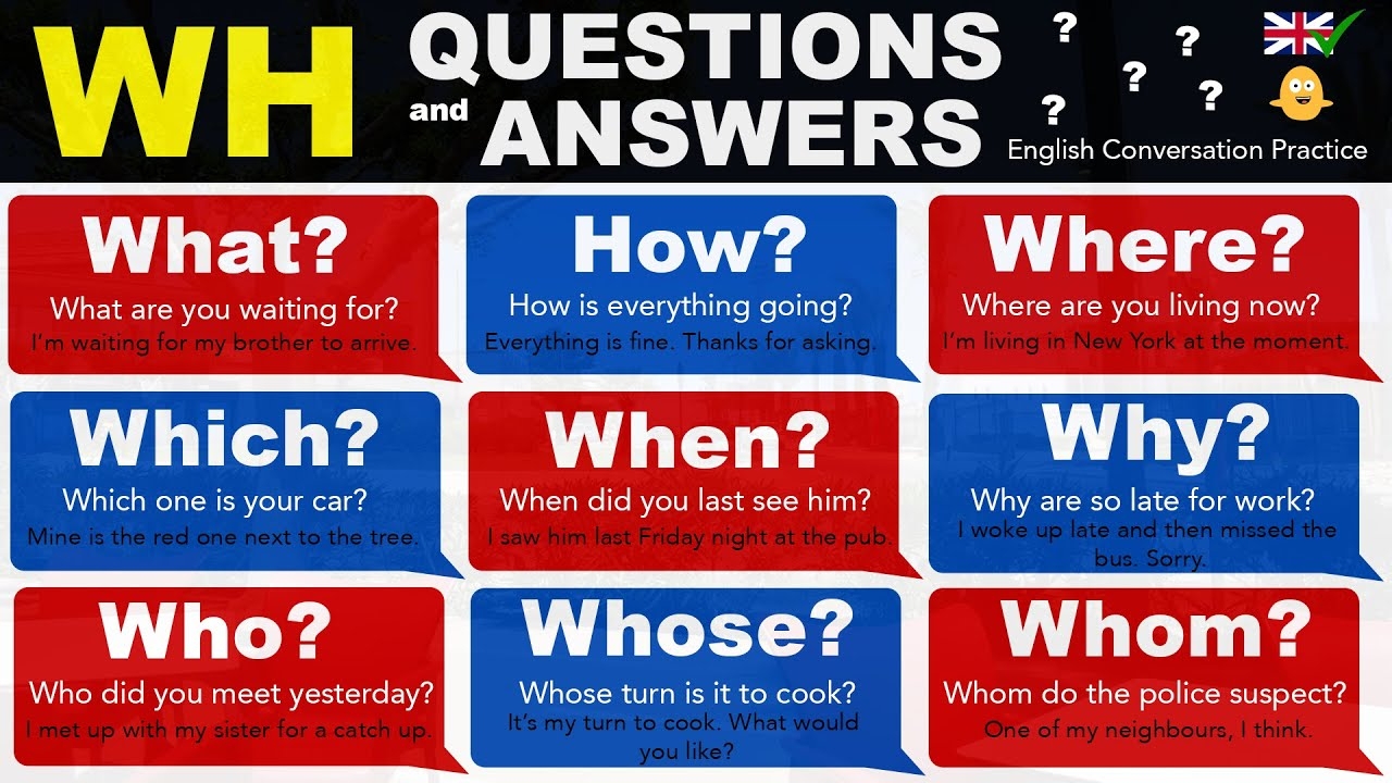 WH English Questions And Answers What How Where Which When Why Who Whose Whom YouTube