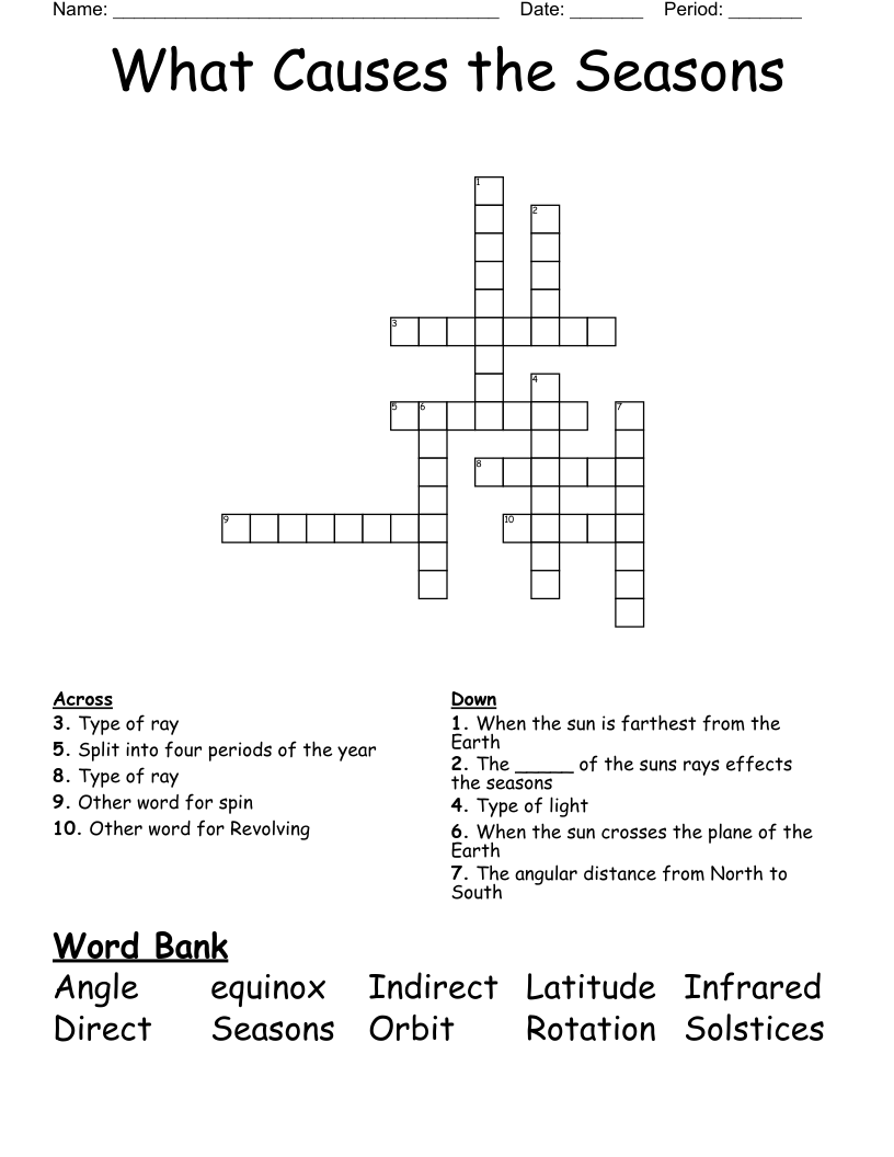 What Causes The Seasons Crossword WordMint