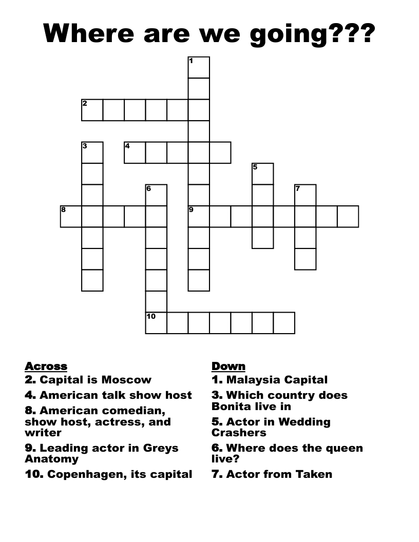 Where Are We Going Crossword WordMint Where Are We Going Crossword WordMint