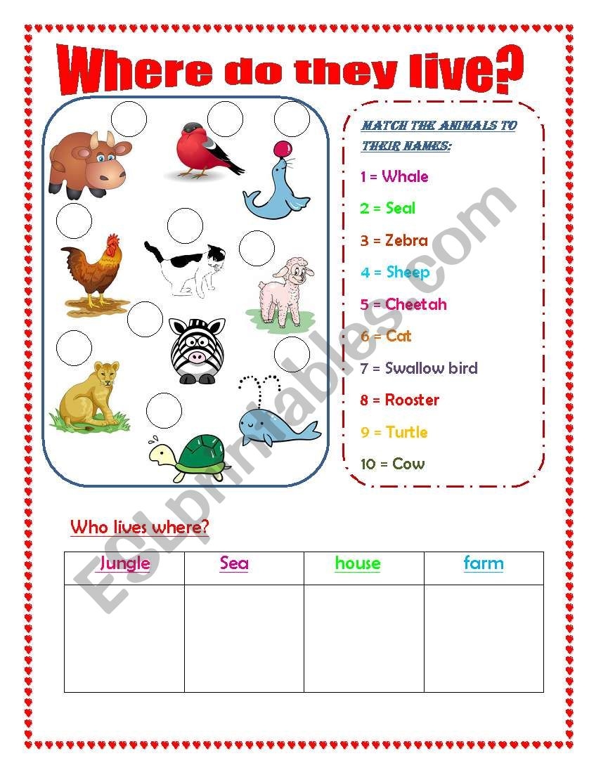 WHERE DO THEY LIVE ESL Worksheet By ALI ALI