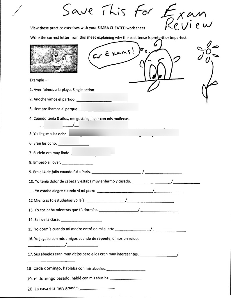 Why Is It Preterite Vs Imperfect SIMBA CHEATED Worksheet Diagram Quizlet