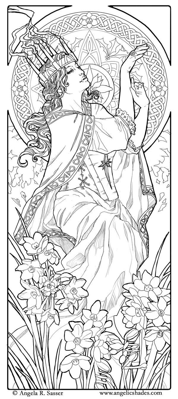 Woman Art Nouveau Style Art Nouveau Coloring Pages For Adults