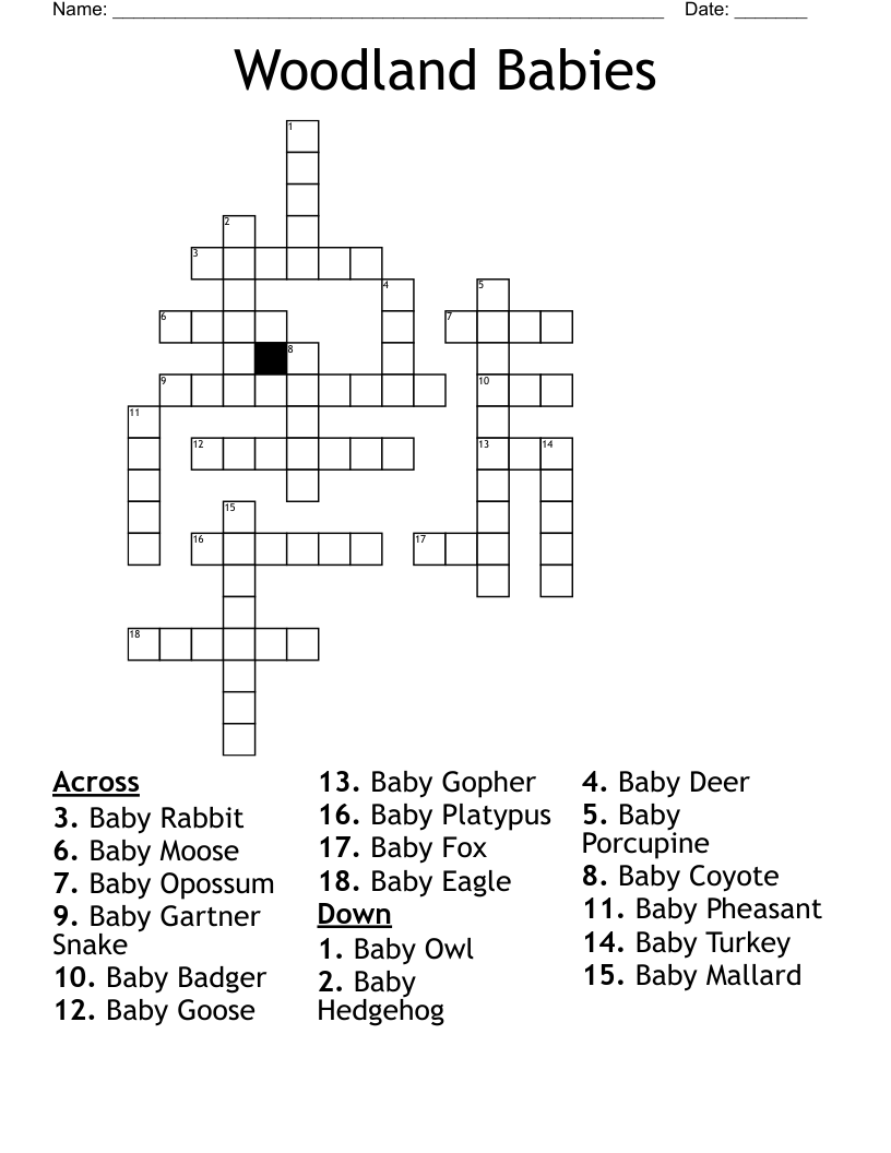 Woodland Babies Crossword WordMint Woodland Babies Crossword WordMint