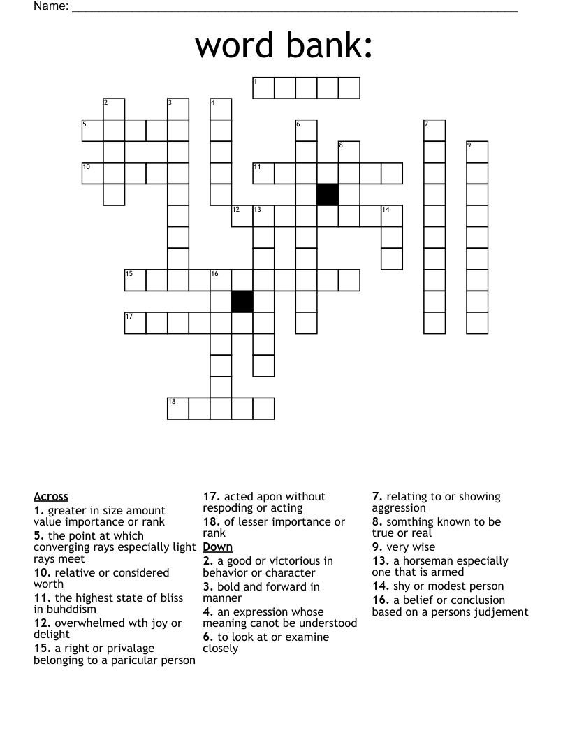 Word Bank Crossword WordMint