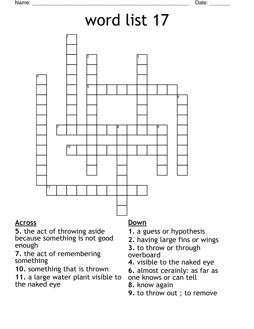 Word List 17 Crossword WordMint