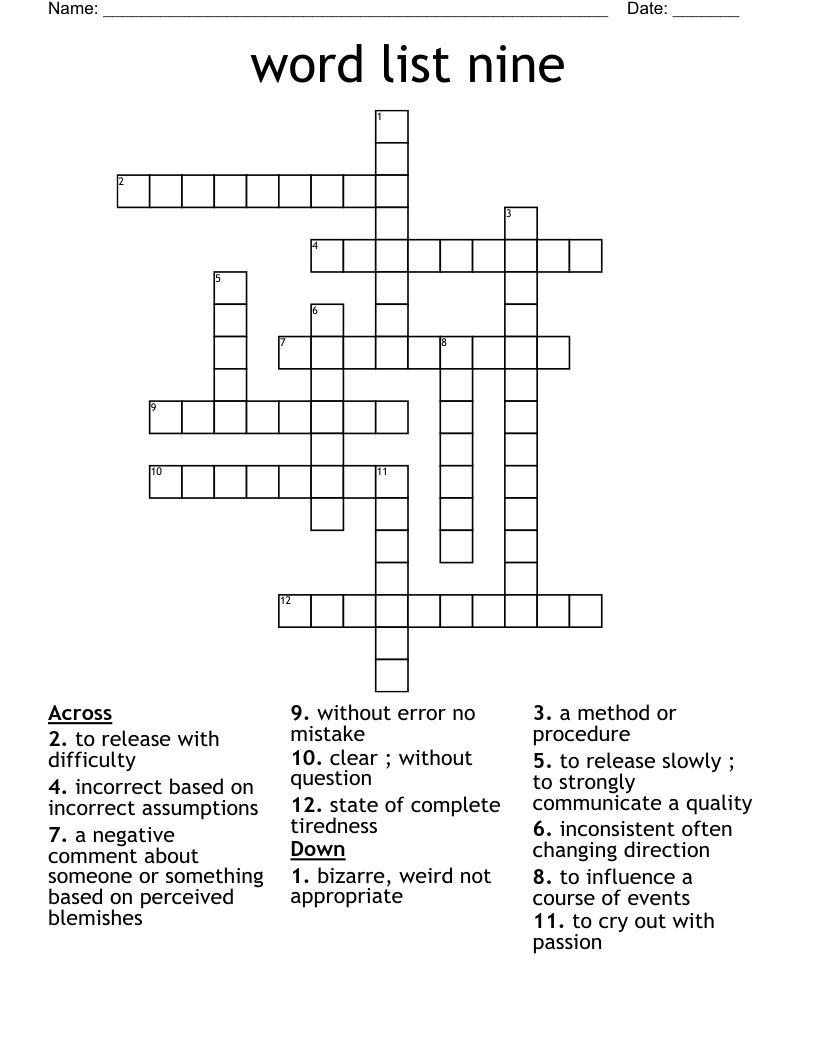 Word List Nine Crossword WordMint