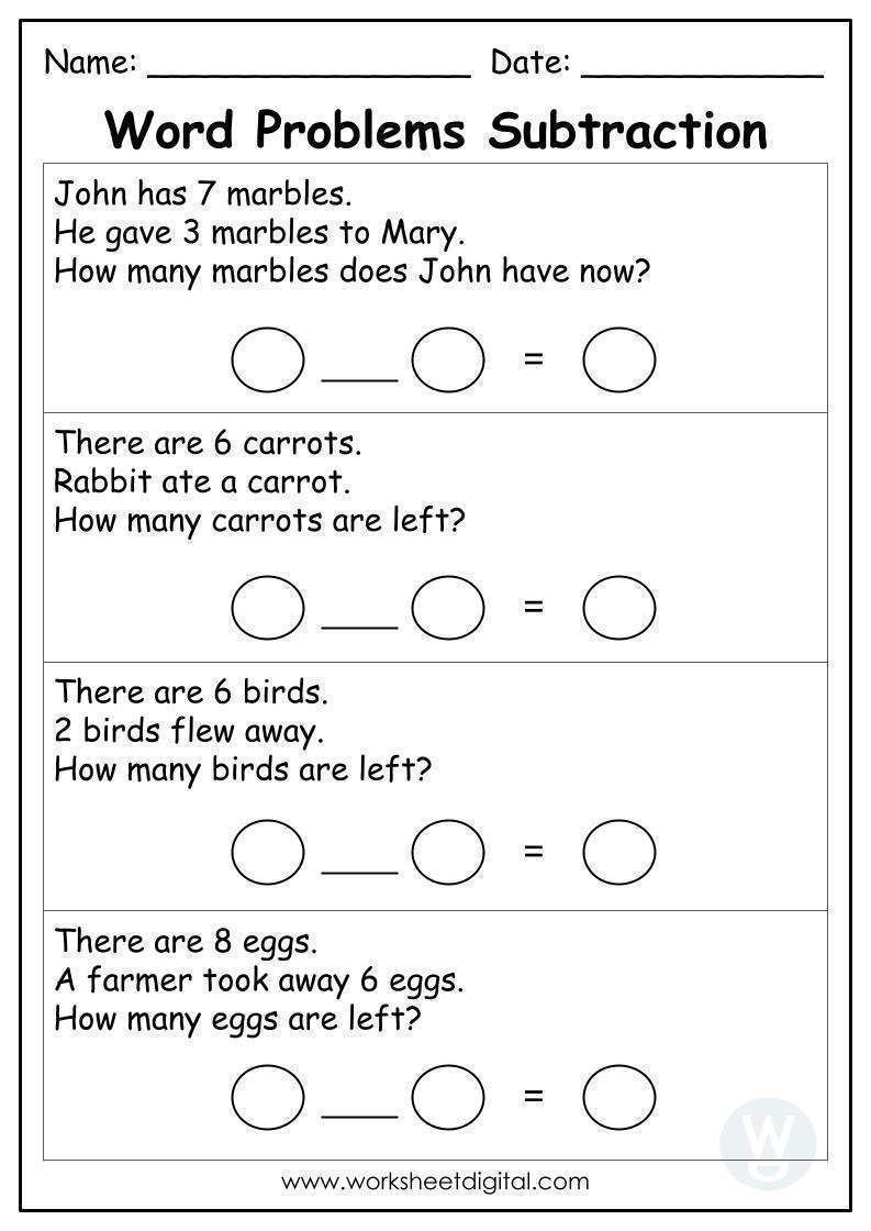 Word Problems Subtraction Worksheet Digital 1 Teacher Made Resources