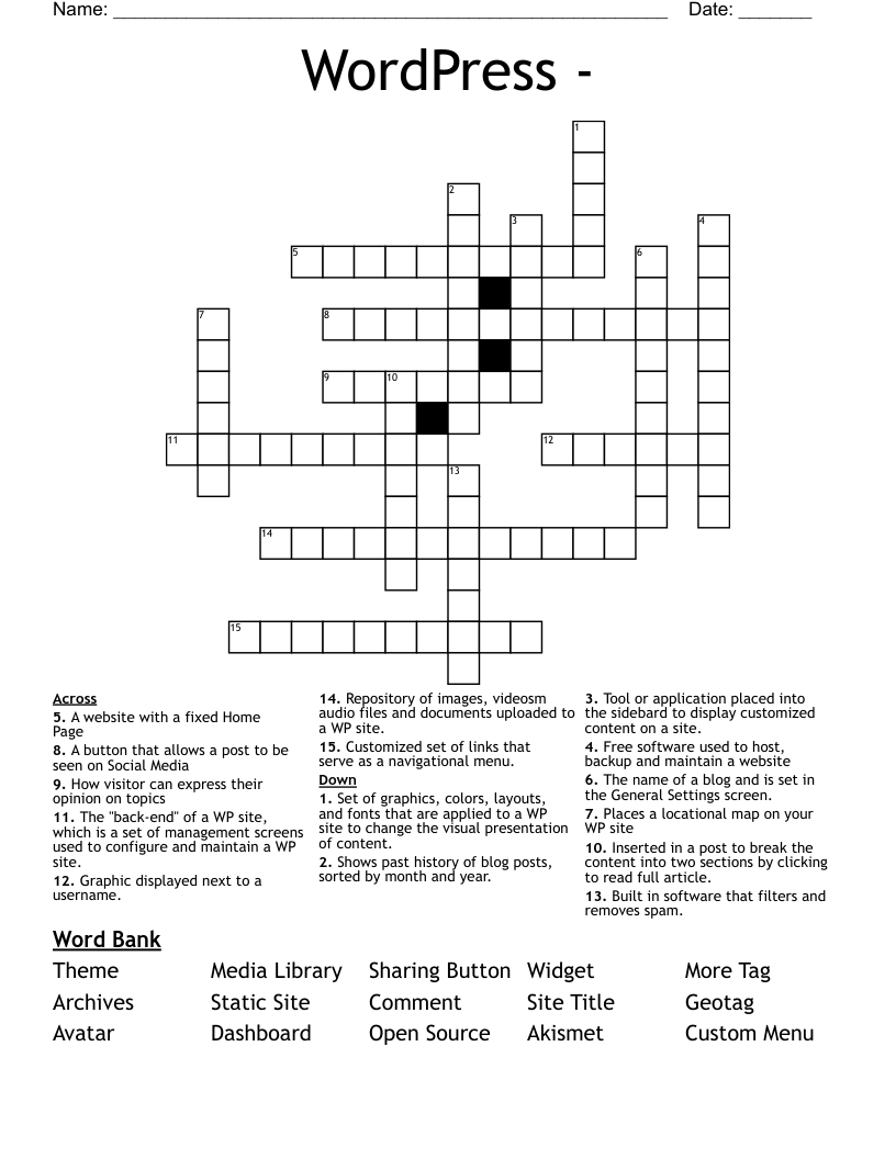 WordPress Crossword WordMint