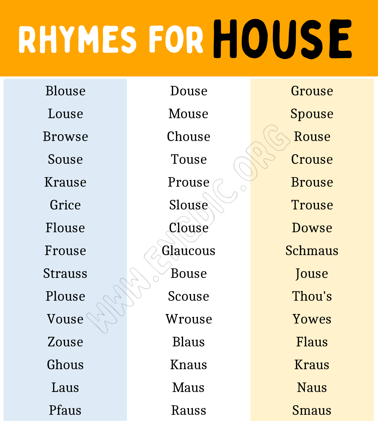 Words That Rhyme With House House Rhyme Words EngDic