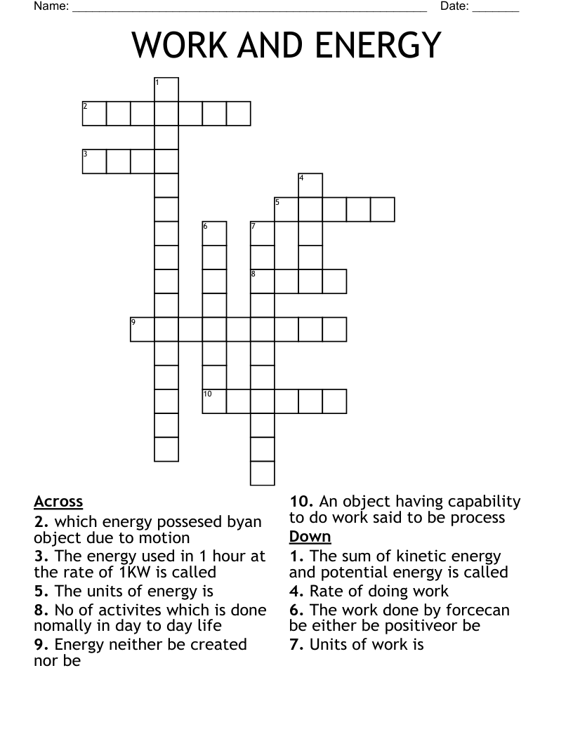 WORK AND ENERGY Crossword WordMint