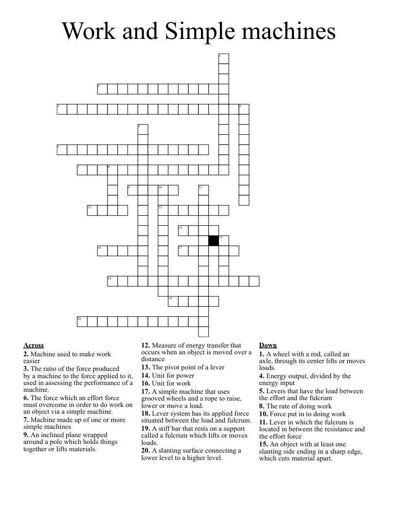 Work And Simple Machines Crossword WordMint