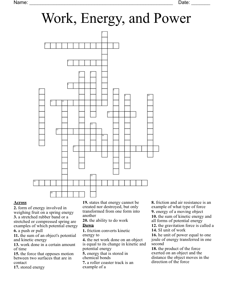 Work Energy And Power Crossword WordMint