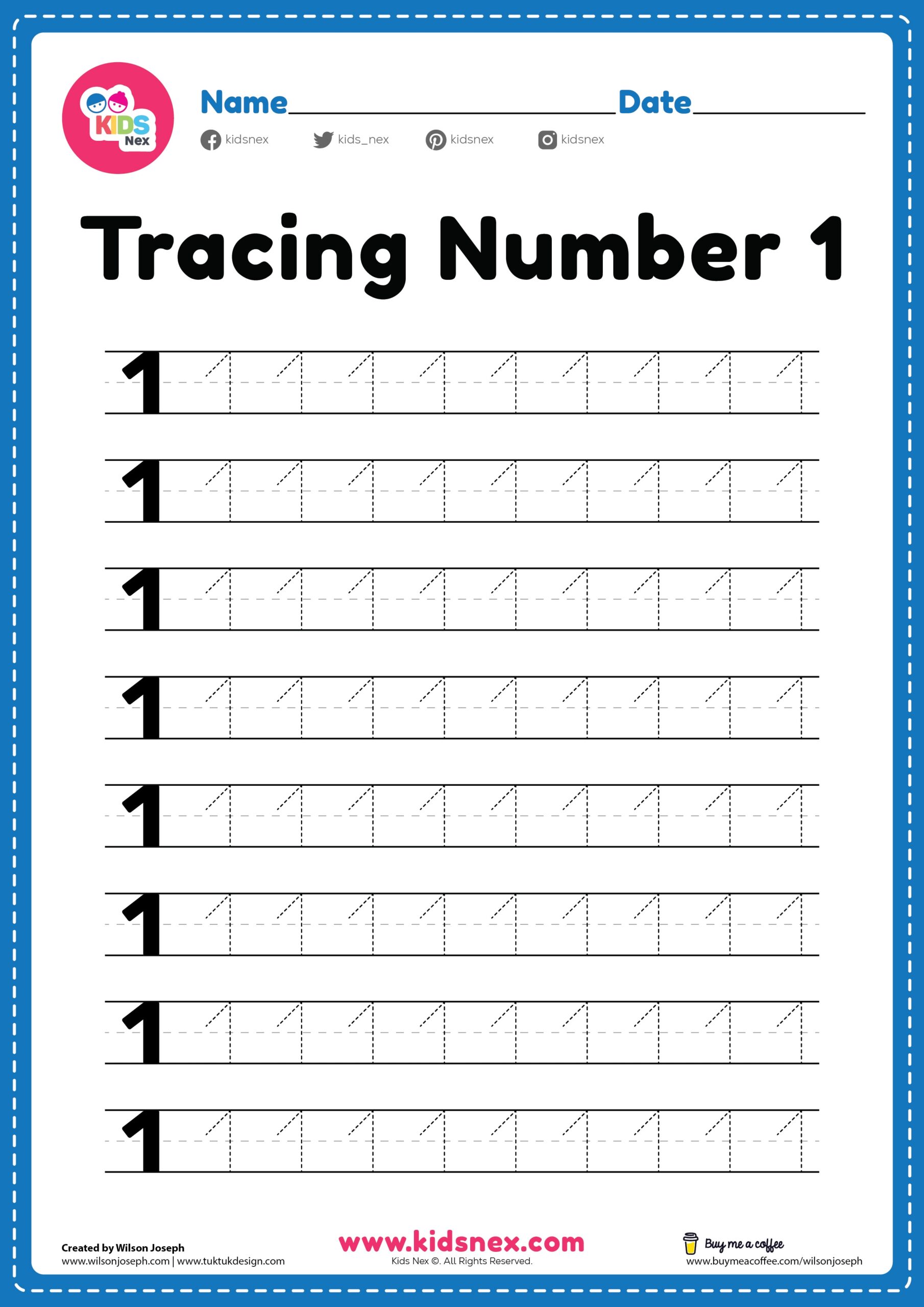 Worksheet For Tracing Number 1 Free Printable KidsNex Worksheet For Tracing Number 1 Free Printable KidsNex