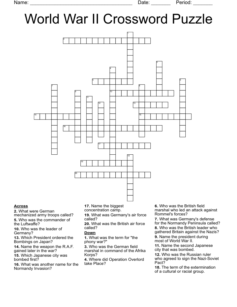 World War II Crossword Puzzle WordMint World War II Crossword Puzzle WordMint