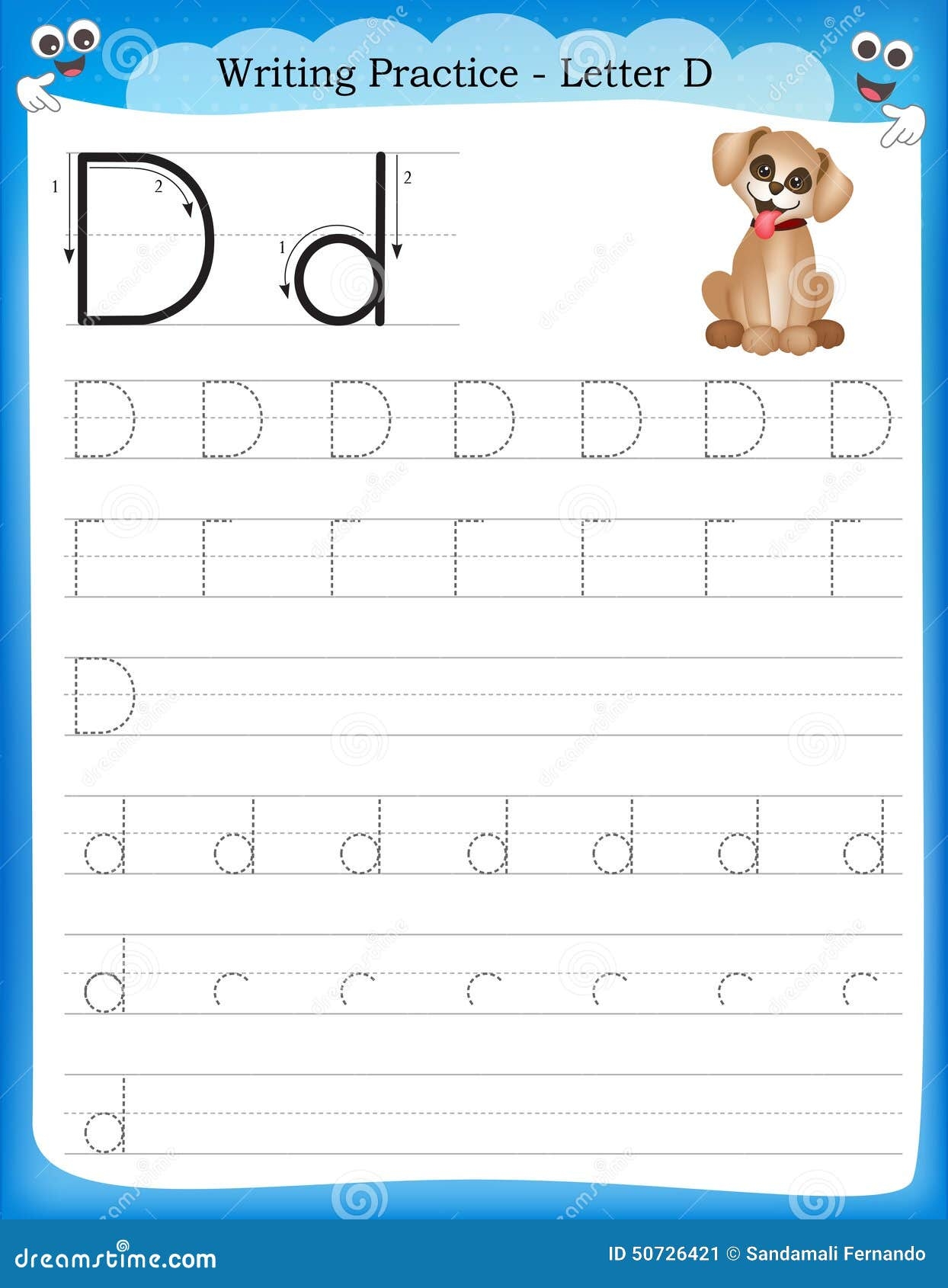 Writing Practice Letter D Stock Vector Illustration Of Kindergarten 50726421