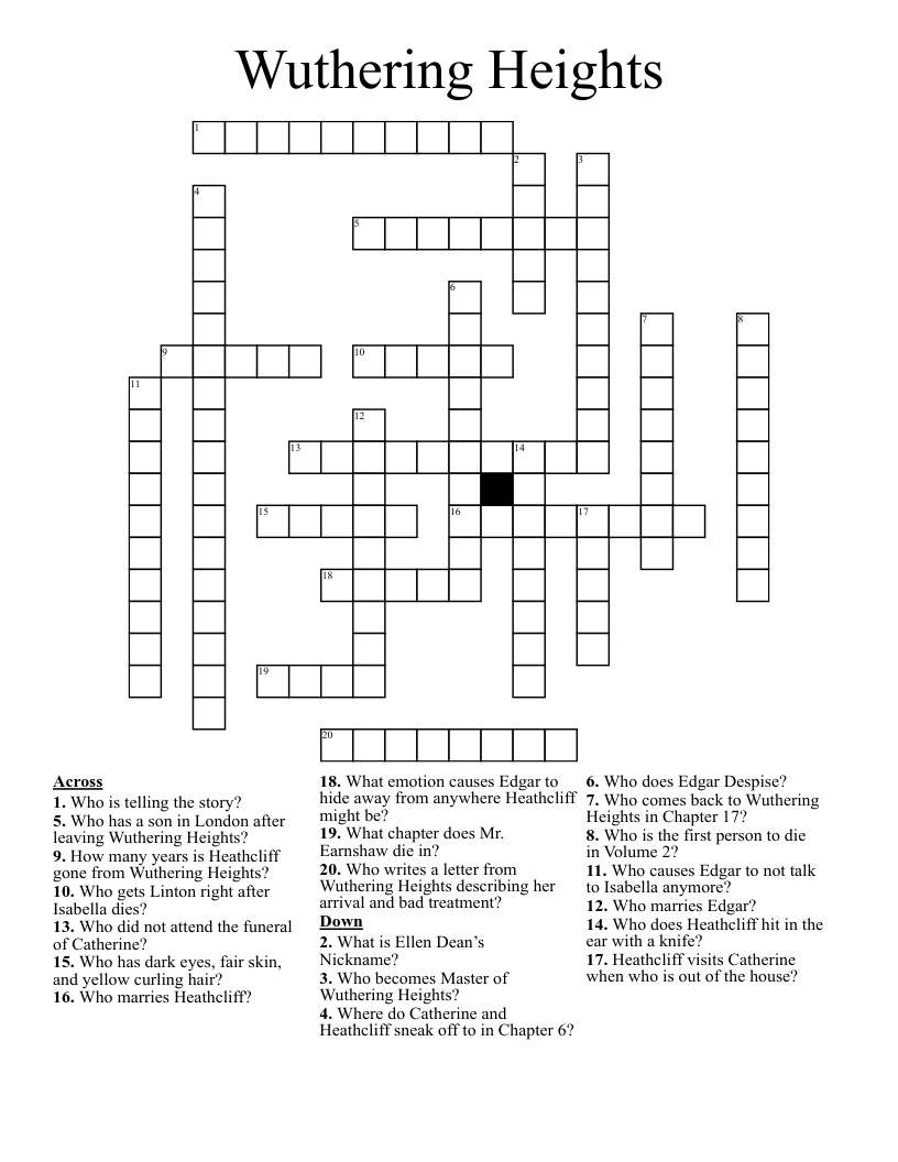 Wuthering Heights Crossword WordMint